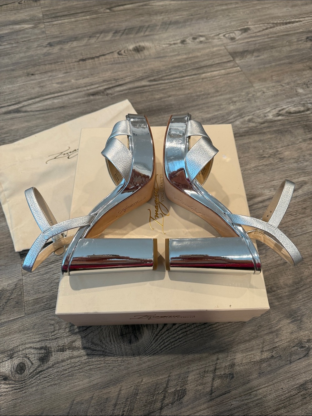 NWT Imagine by Vince Camuto Valora Silver Metallic Platform Block Heel Sandals - Picture 9 of 13